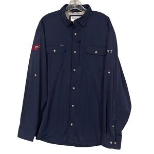 Poncho Outdoors Mens Large Navy Blue Fishing Shirt Magnetic Pockets QTS HITT L